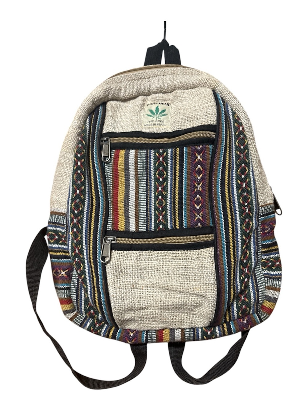 Kathmandu Handwoven Hemp Backpack with Multicolor Stripes